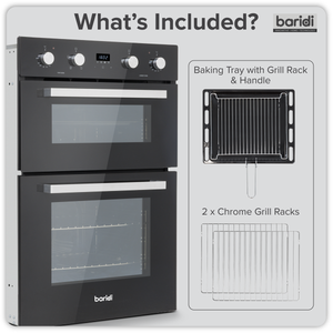 Baridi 90cm Built-In Double Oven, 88L Capacity, Energy Rating A - Black