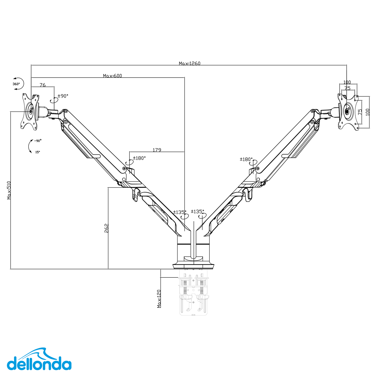 Dellonda Double Monitor Adjustable Arm with 360° Rotation, White (DH27)