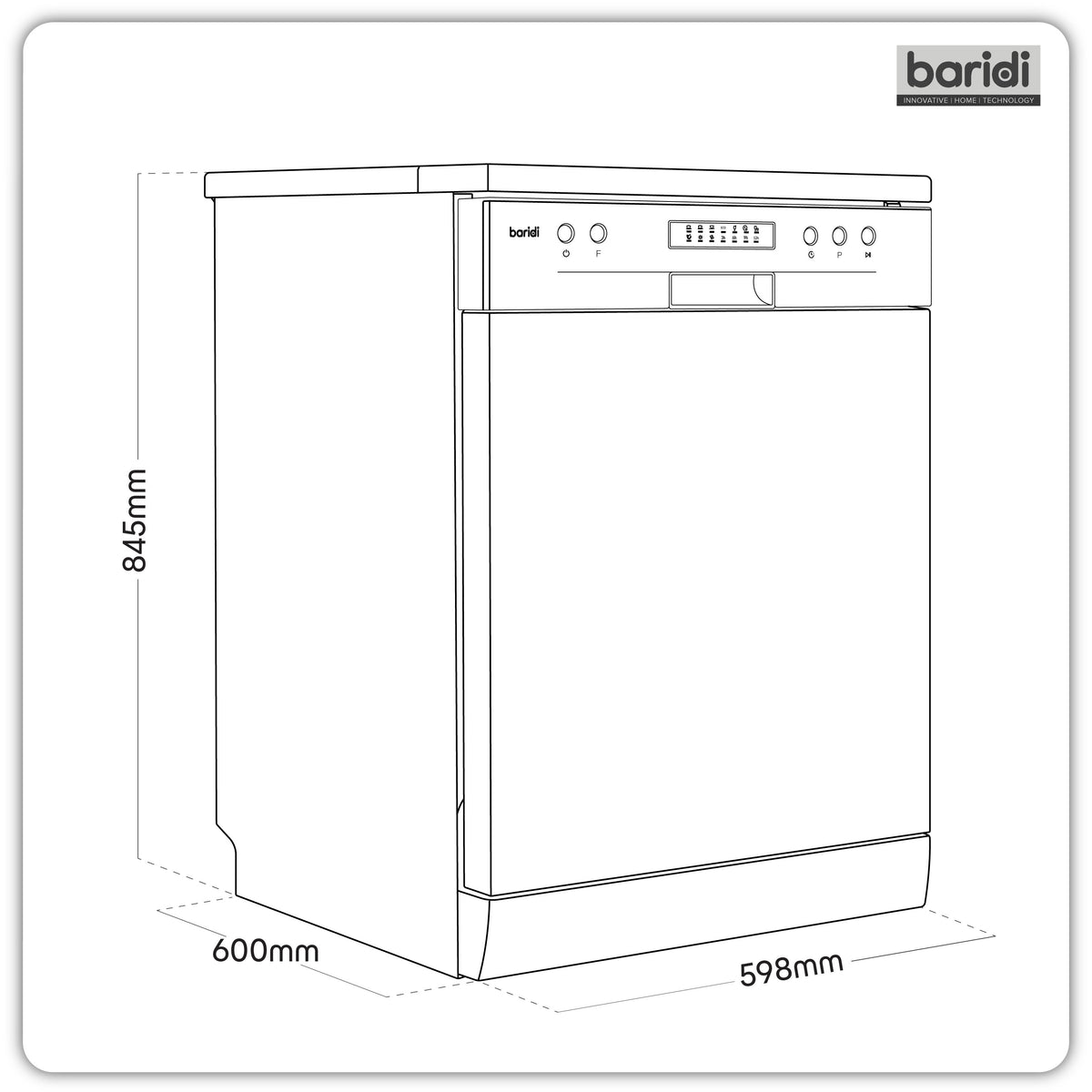 Baridi Freestanding Dishwasher 60cm, 13 Place Settings, Silver (DH280) (Factory Refurbished A)