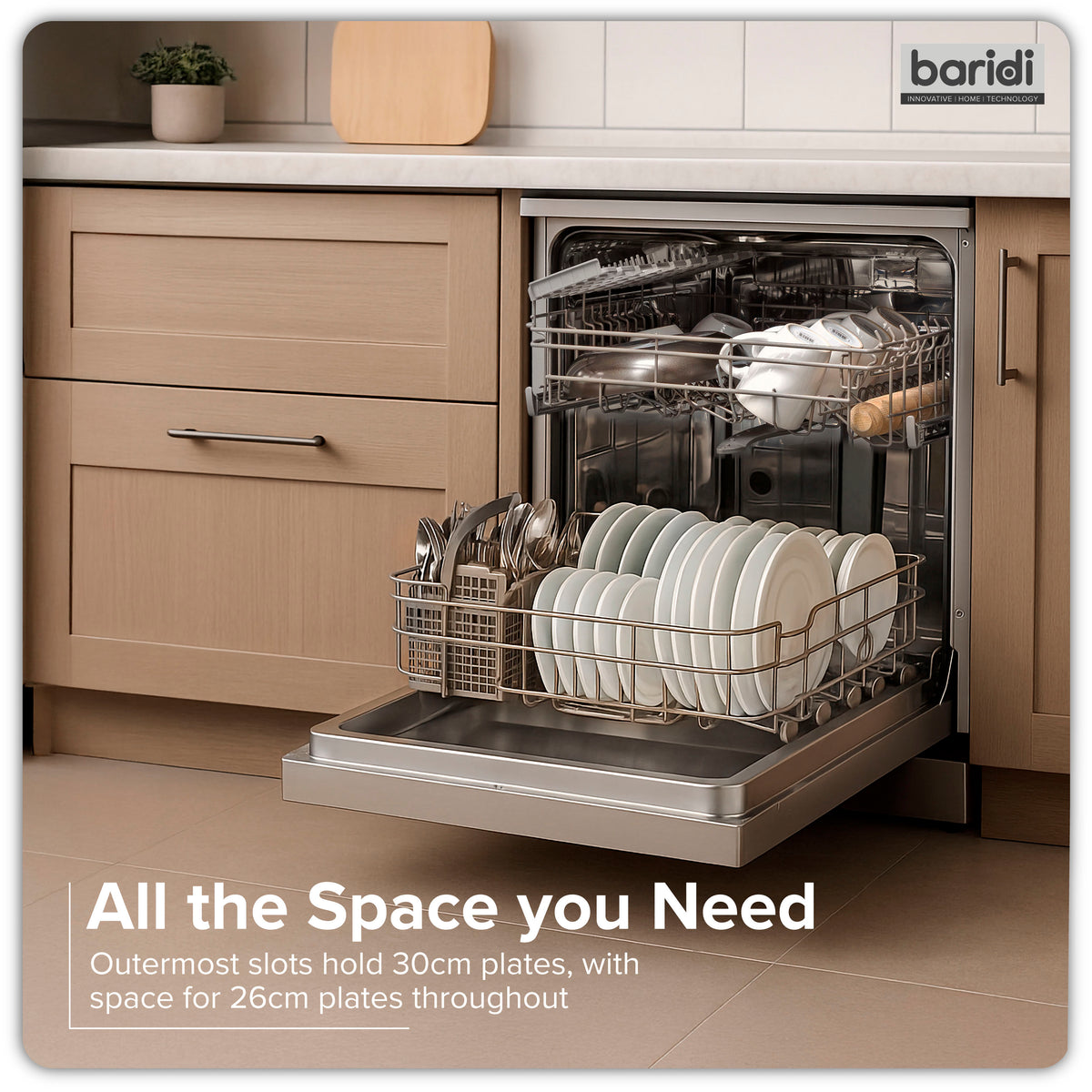 Baridi Freestanding Dishwasher 60cm, 13 Place Settings, Silver (DH280) (Factory Refurbished A)