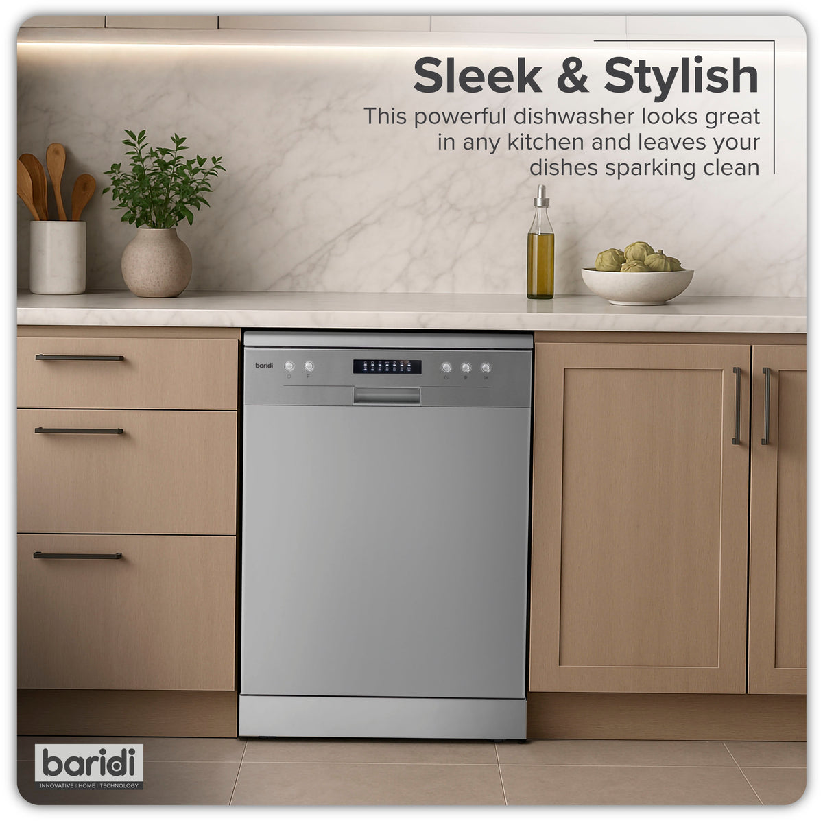 Baridi Freestanding Dishwasher 60cm, 13 Place Settings, Silver (DH280) (Factory Refurbished A)