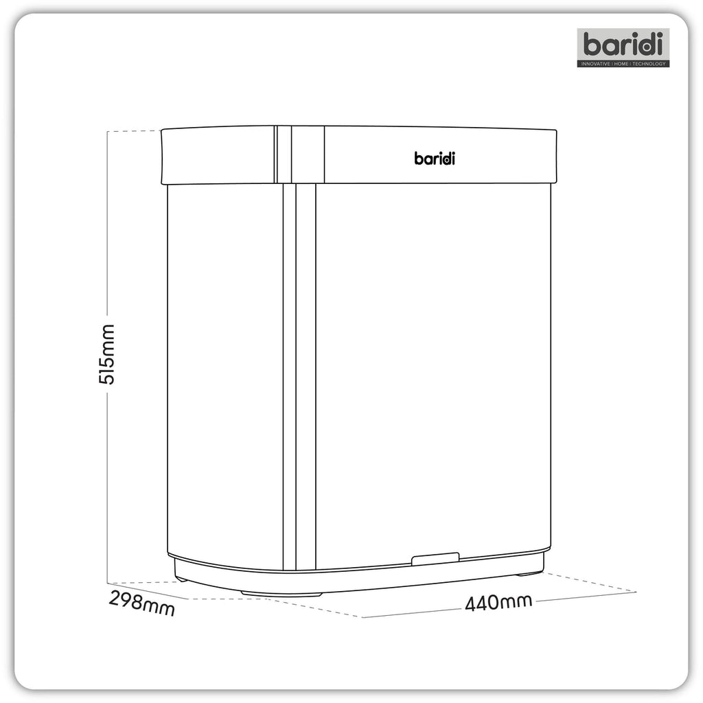 Baridi Sensor Bin, 50L Capacity, Black/Stainless Steel (DH281) (Factory Refurbished A)