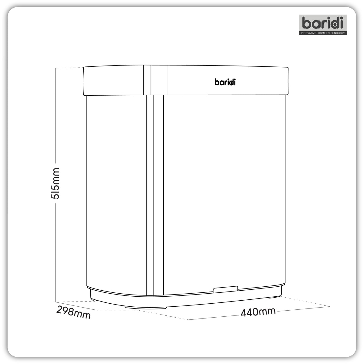 Baridi Sensor Bin, 50L Capacity, Black/Stainless Steel (DH281) (Factory Refurbished A)