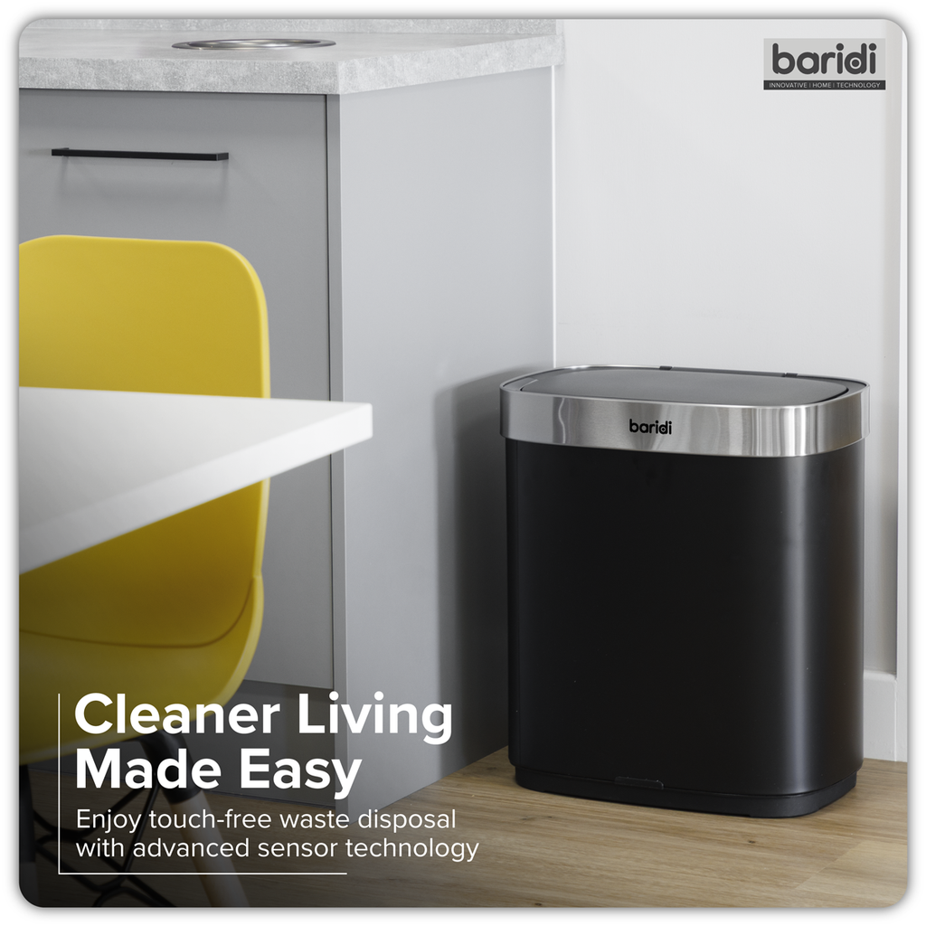 Baridi Sensor Bin, 50L Capacity, Black/Stainless Steel (DH281) (Factory Refurbished A)
