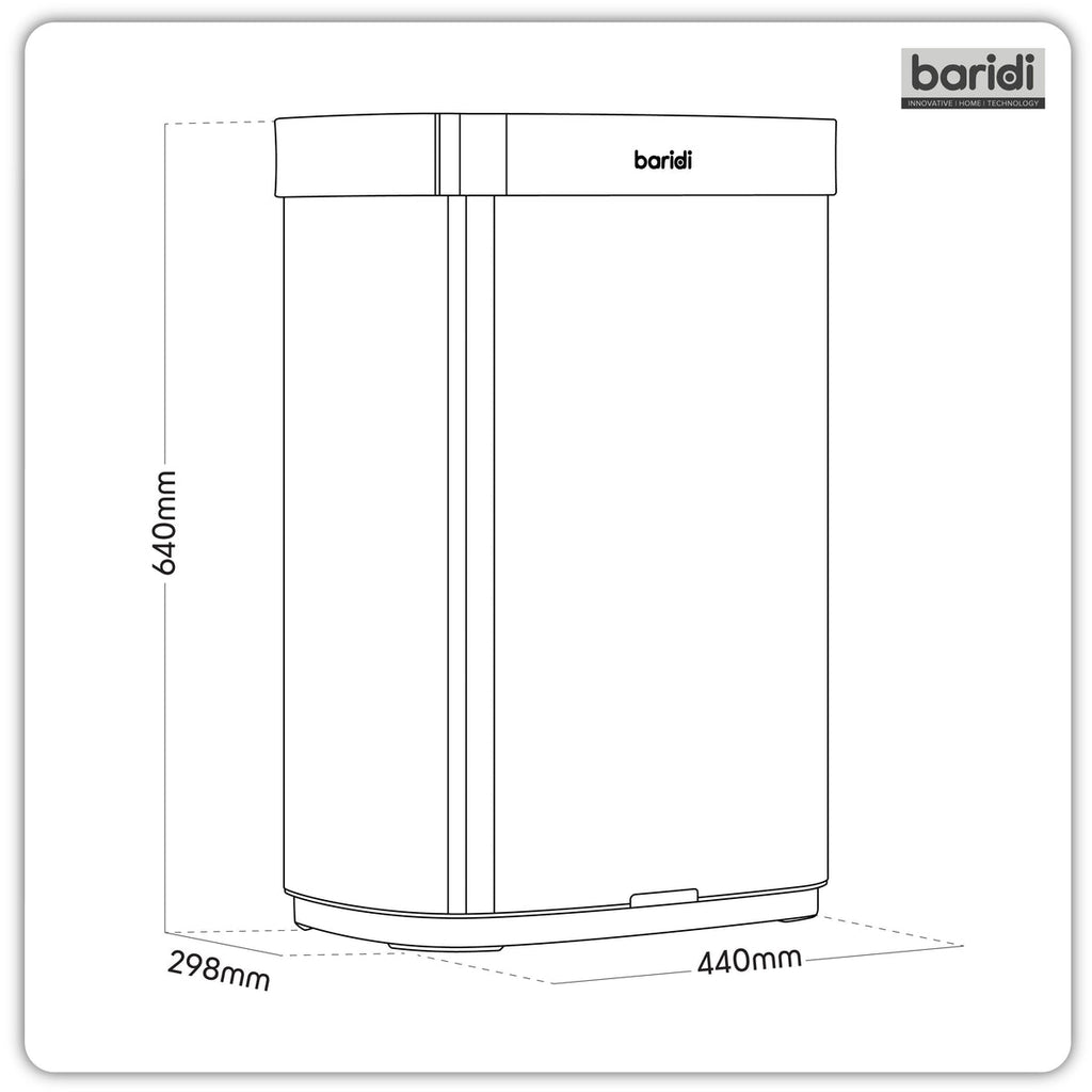 Baridi Sensor Bin, 65L Capacity, Black/Stainless Steel (DH282) (Factory Refurbished A)