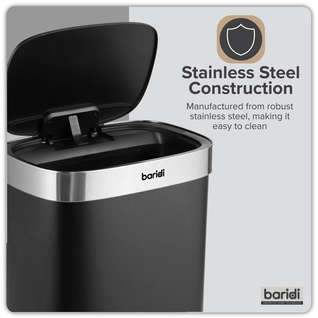 Baridi Sensor Bin, 65L Capacity, Black/Stainless Steel (DH282) (Factory Refurbished A)