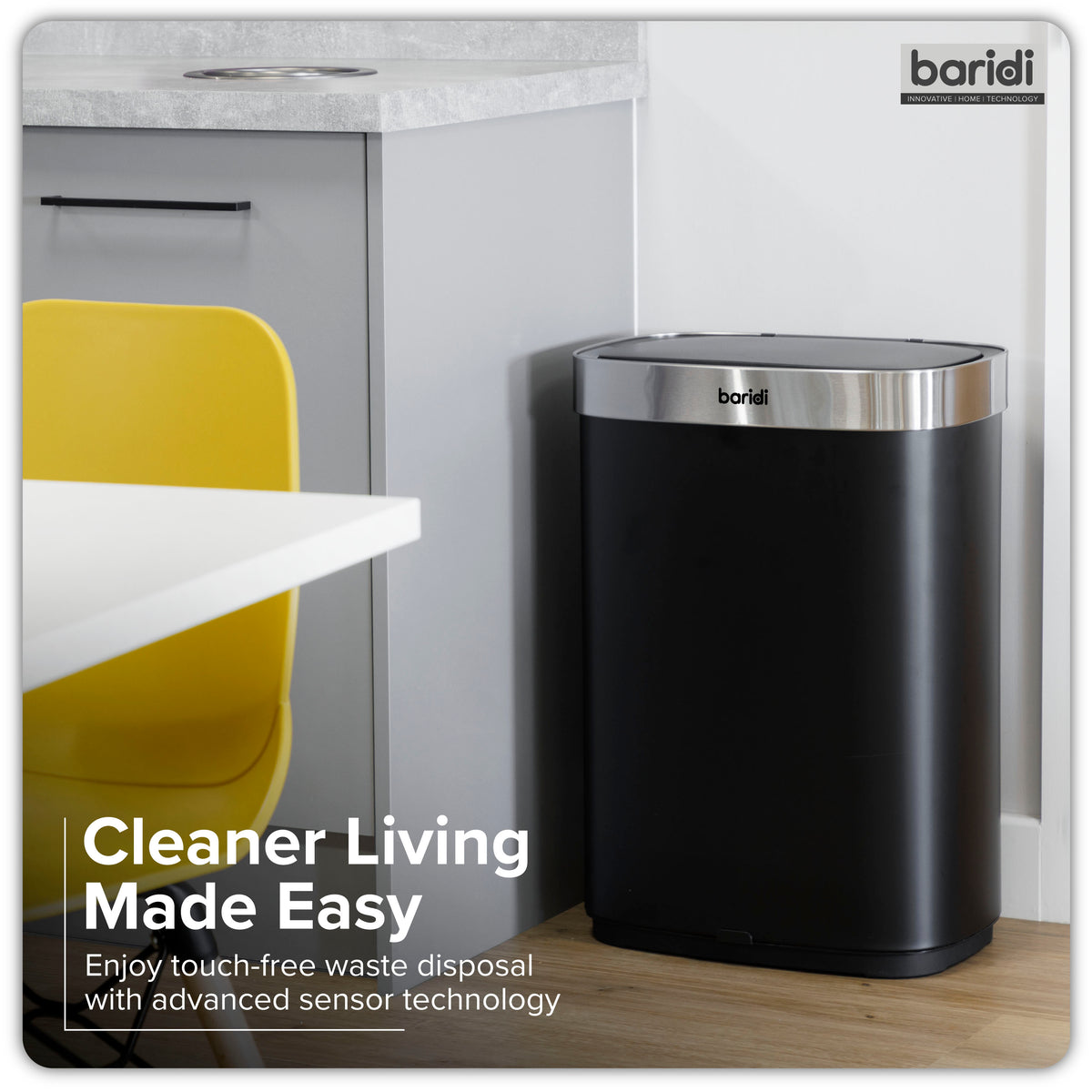 Baridi Sensor Bin, 65L Capacity, Black/Stainless Steel (DH282) (Factory Refurbished B)
