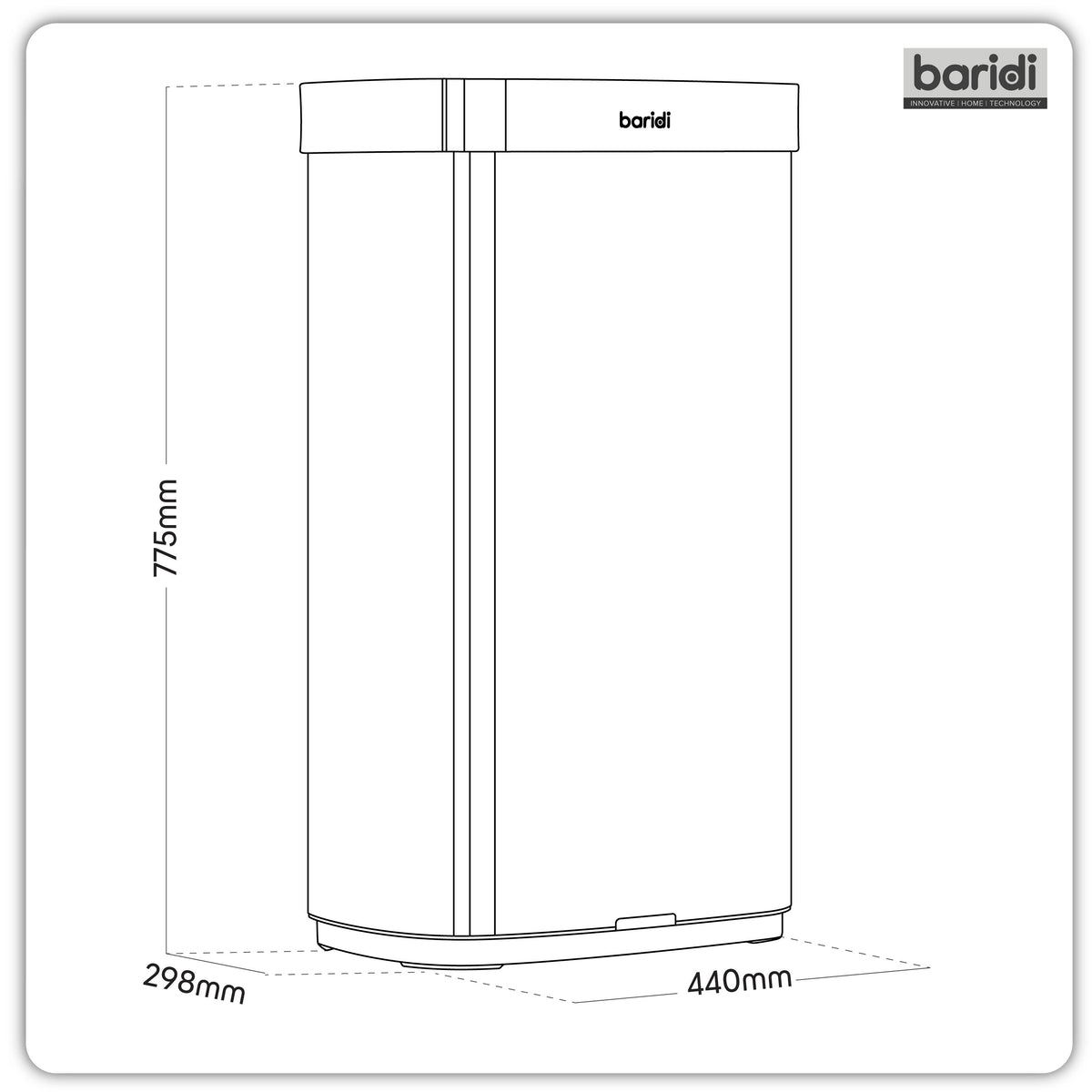 Baridi Sensor Bin, 80L Capacity, Black/Stainless Steel (DH283)