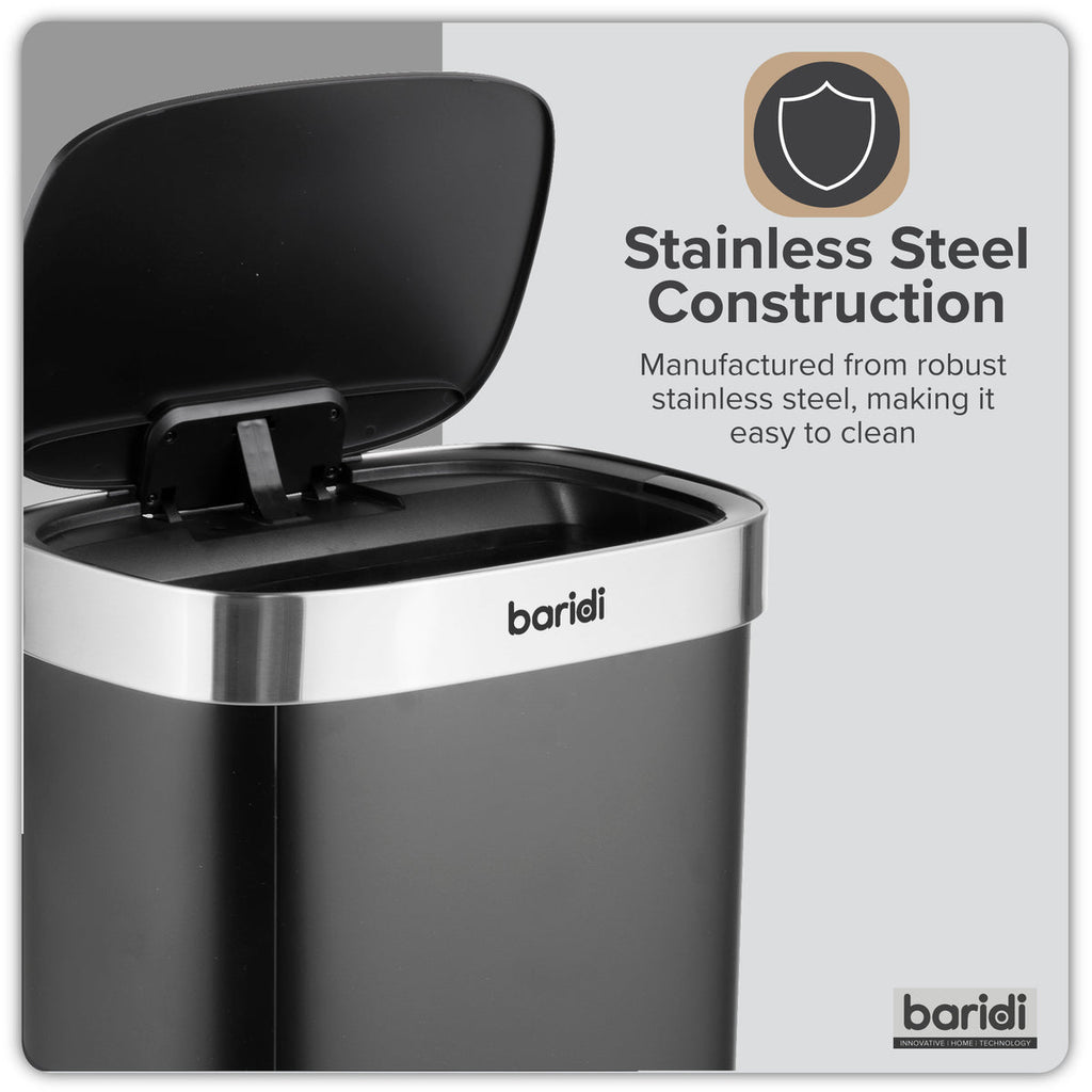 Baridi Sensor Bin, 80L Capacity, Black/Stainless Steel (DH283)