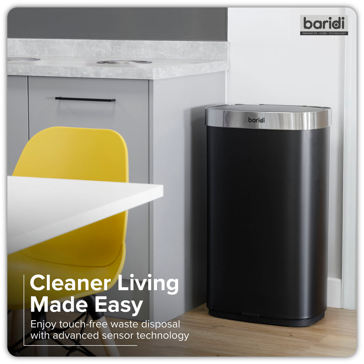 Baridi Sensor Bin, 80L Capacity, Black/Stainless Steel (DH283) (Factory Refurbished A)