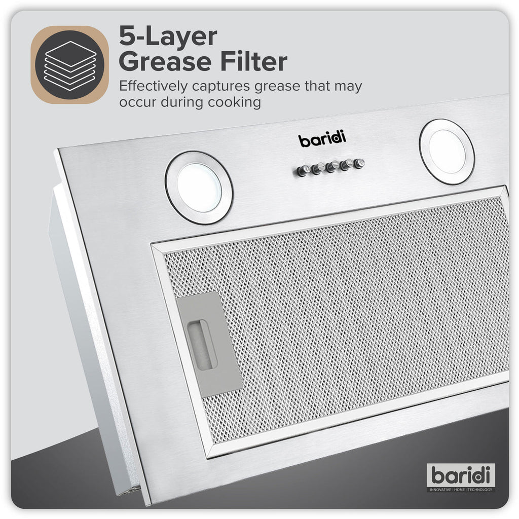 Baridi Built-In Cooker Hood with Filters 52cm, Stainless Steel (DH284)
