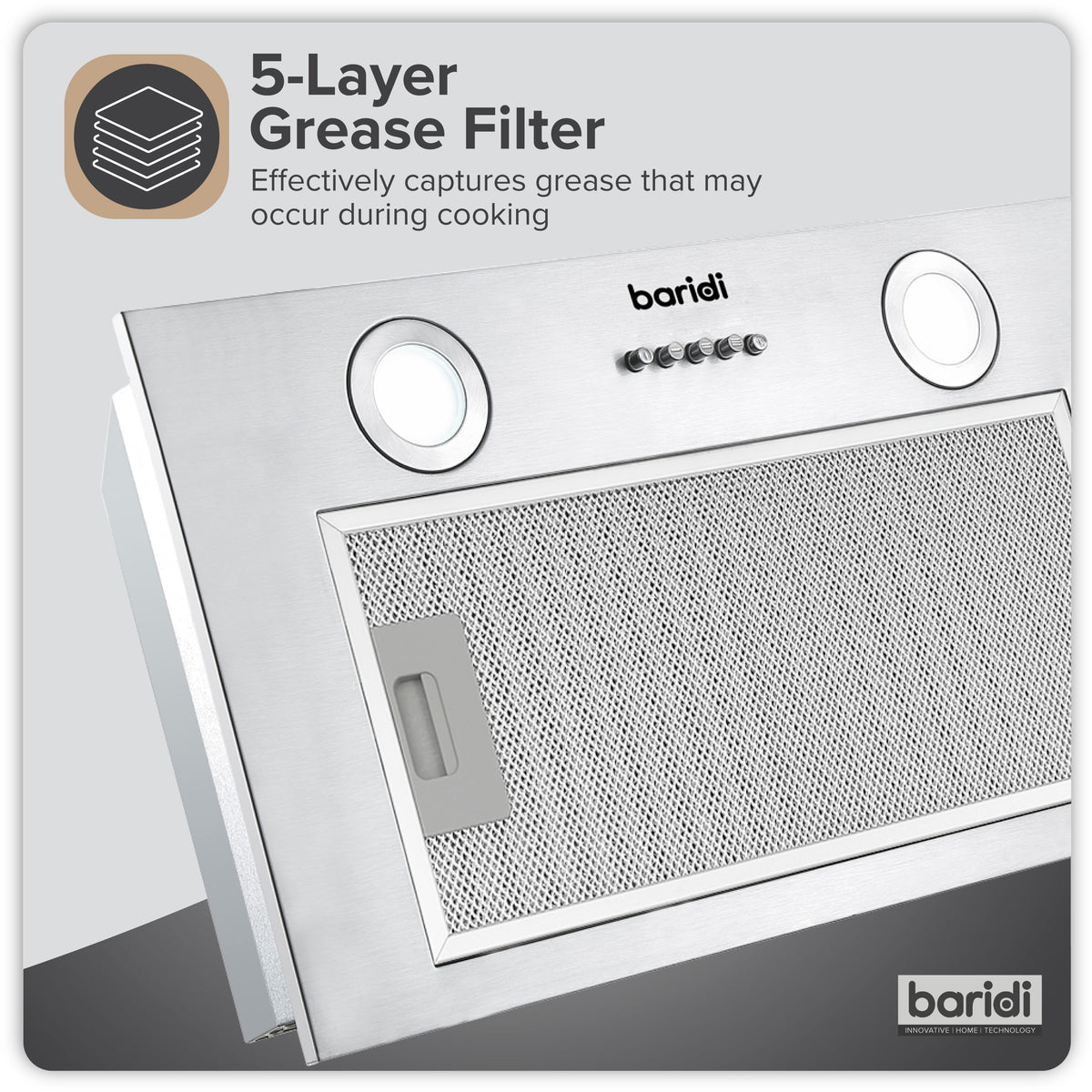 Baridi Built-In Cooker Hood with Filters 52cm, Stainless Steel (DH284) (Factory Refurbished A)