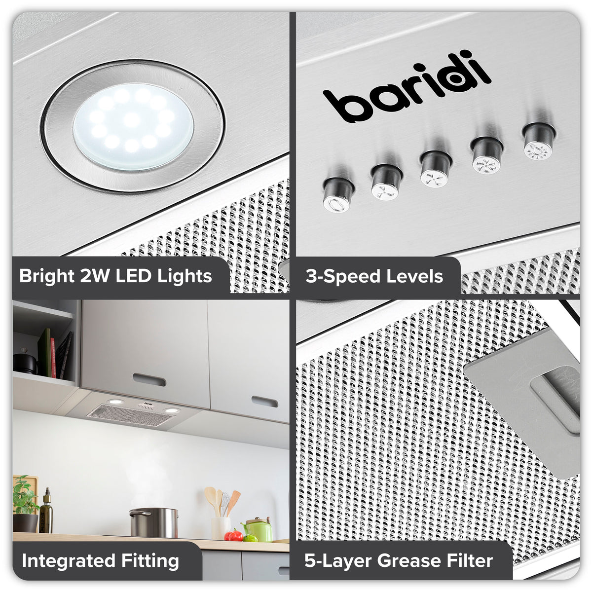 Baridi Built-In Cooker Hood with Filters 52cm, Stainless Steel (DH284)