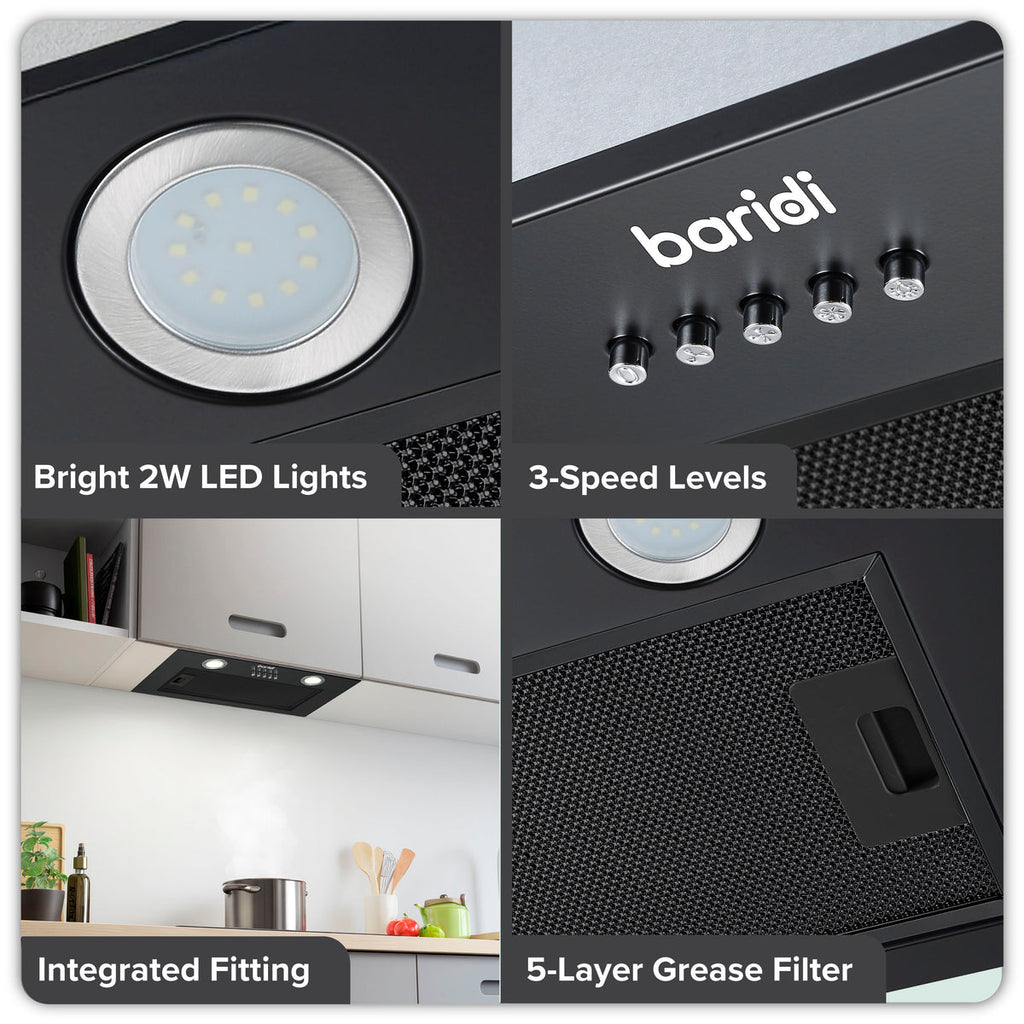 Baridi Built-In Cooker Hood with Filters 52cm, Black (DH285)