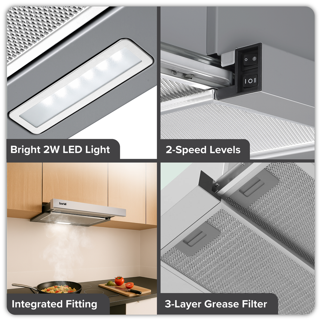 Baridi Telescopic Cooker Hood with Aluminium Filters 60cm - Stainless Steel