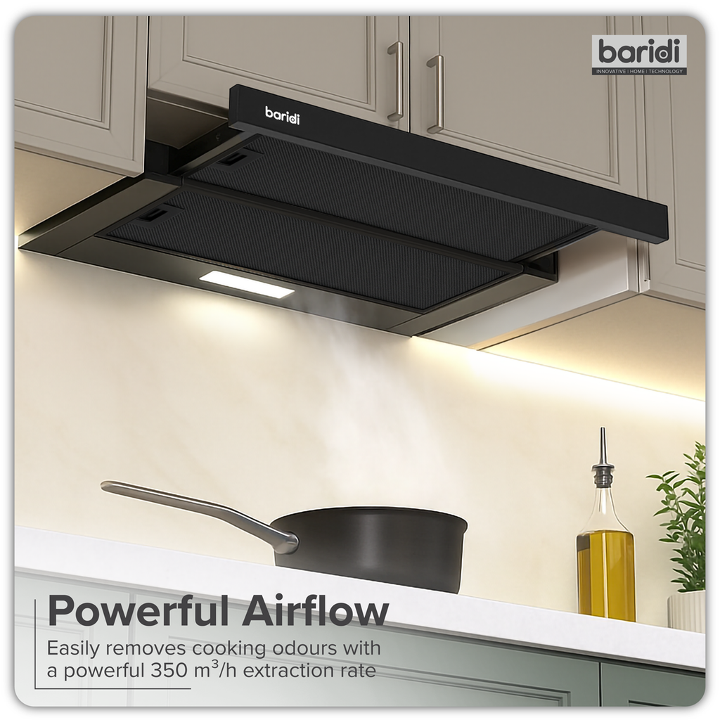 Baridi Telescopic Cooker Hood with Aluminium Filters 60cm - Black