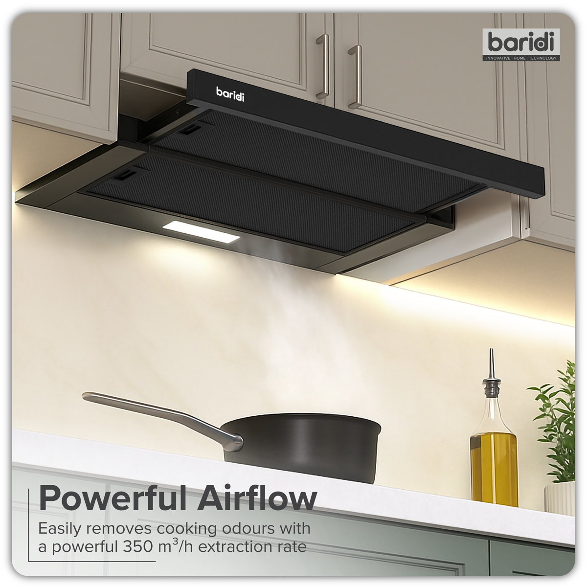 Baridi Telescopic Cooker Hood with Aluminium Filters 60cm - Black