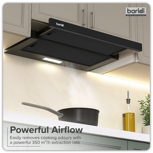 Baridi Telescopic Cooker Hood with Aluminium Filters 60cm - Black