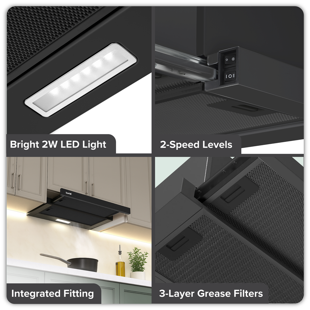 Baridi Telescopic Cooker Hood with Aluminium Filters 60cm - Black