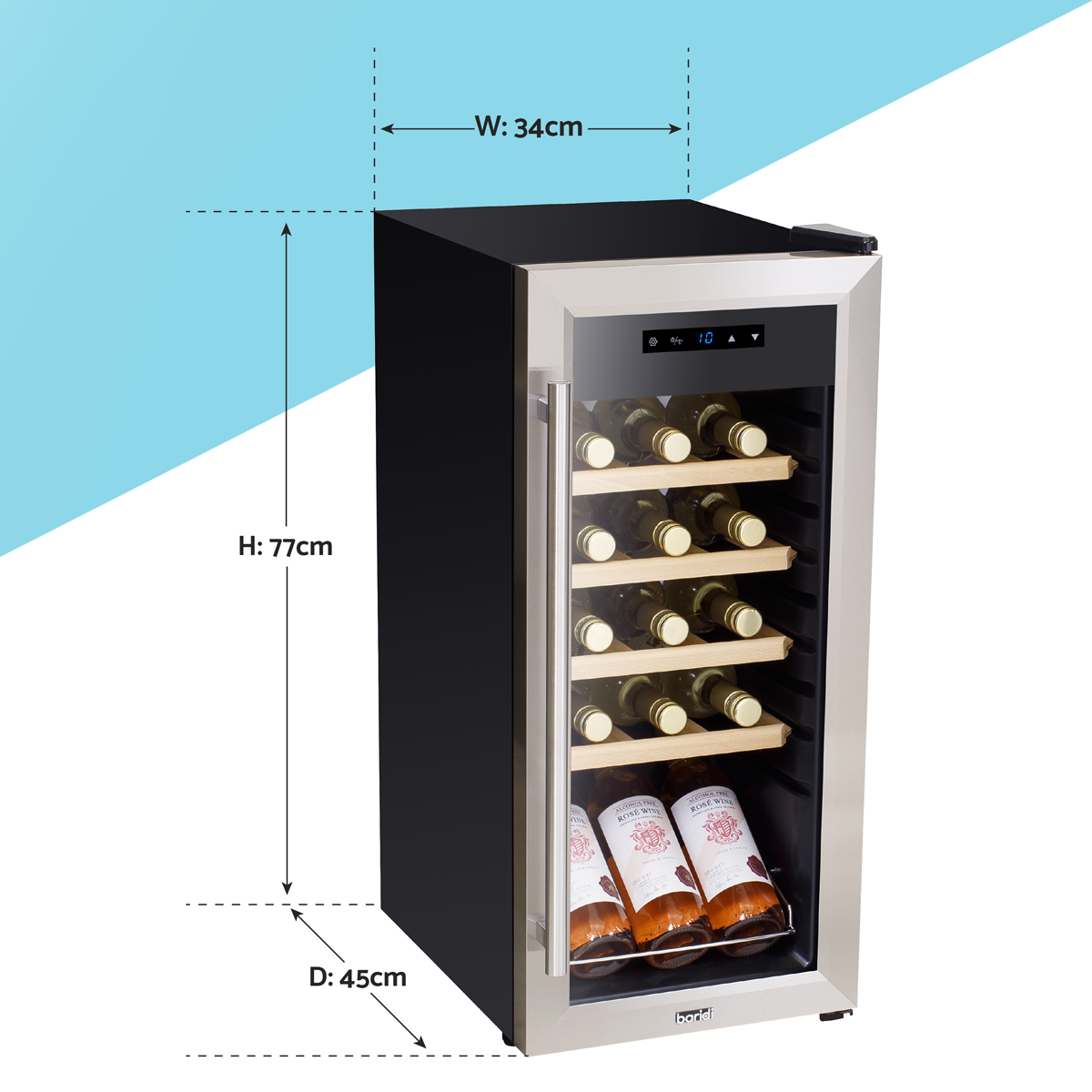 Baridi Wine Cooler Fridge, 18 Bottle, Stainless Steel (DH29) (Factory Refurbished B)
