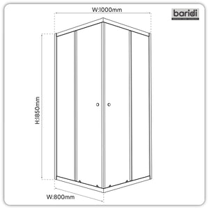 Corner Shower Entry Enclosure 1000 x 800 x 1850mm with 6mm Tempered Glass - Chrome