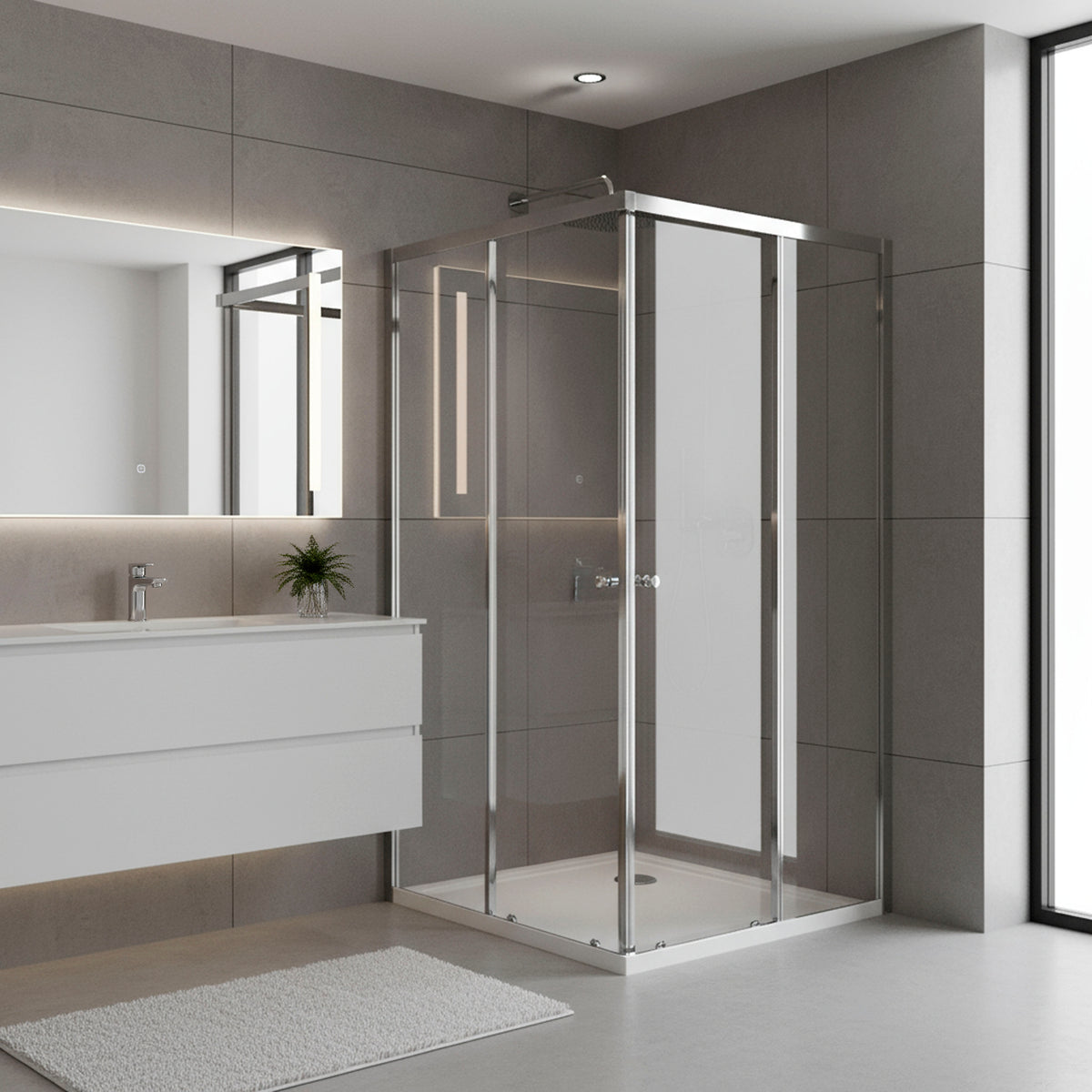 Corner Shower Entry Enclosure 1000 x 800 x 1850mm with 6mm Tempered Glass - Chrome