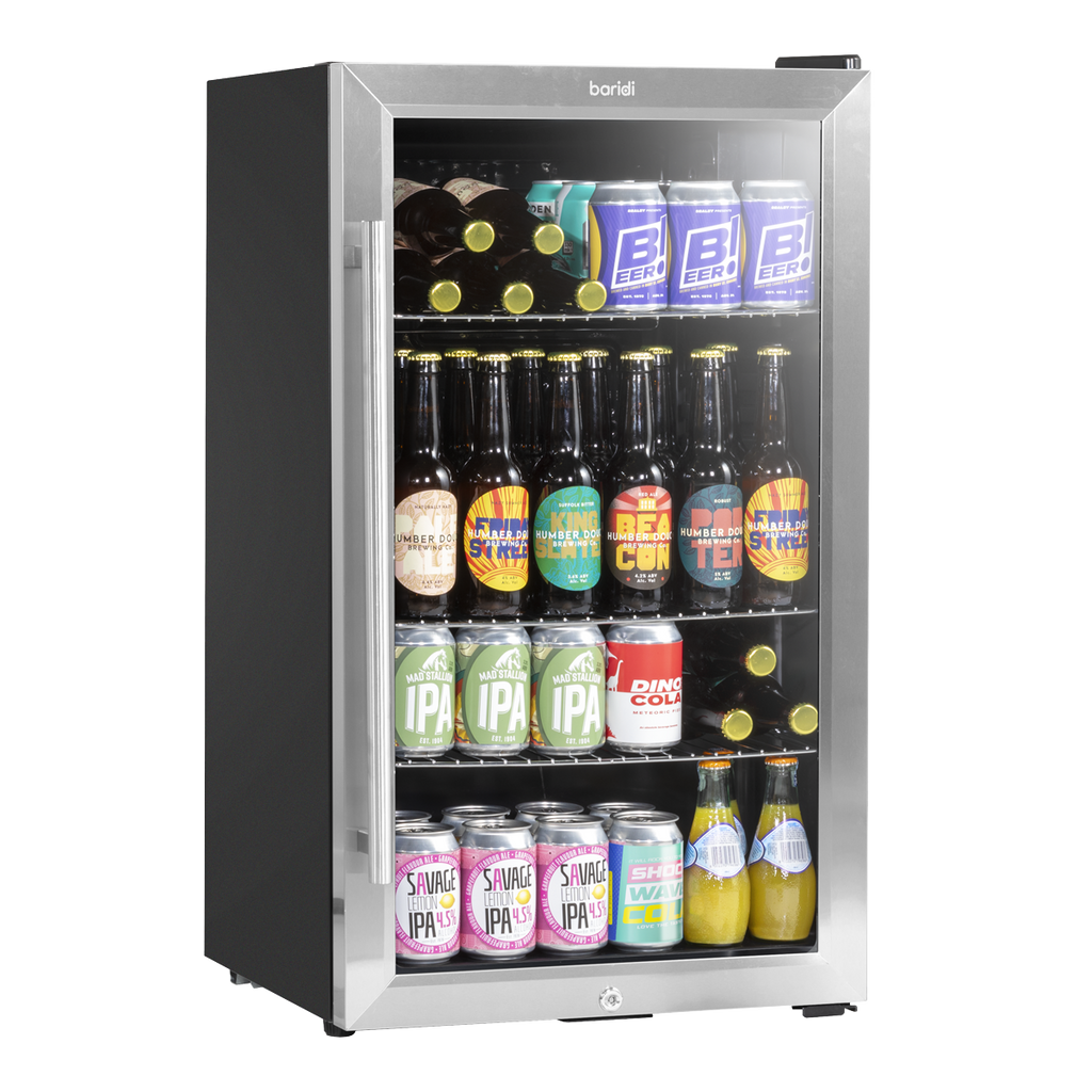 Baridi Drinks, Beer & Wine Fridge, 85L Capacity, Stainless Steel (DH31)