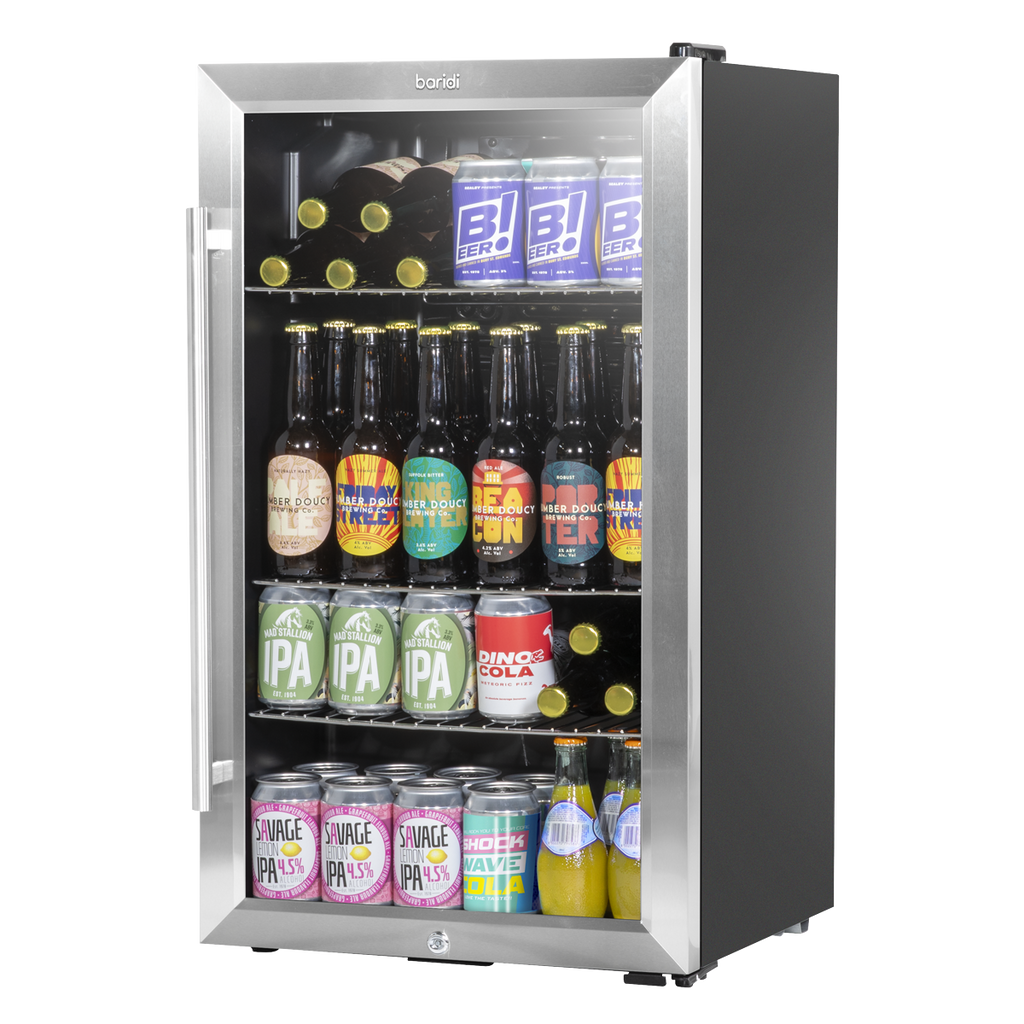 Baridi Drinks, Beer & Wine Fridge, 85L Capacity, Stainless Steel (DH31)