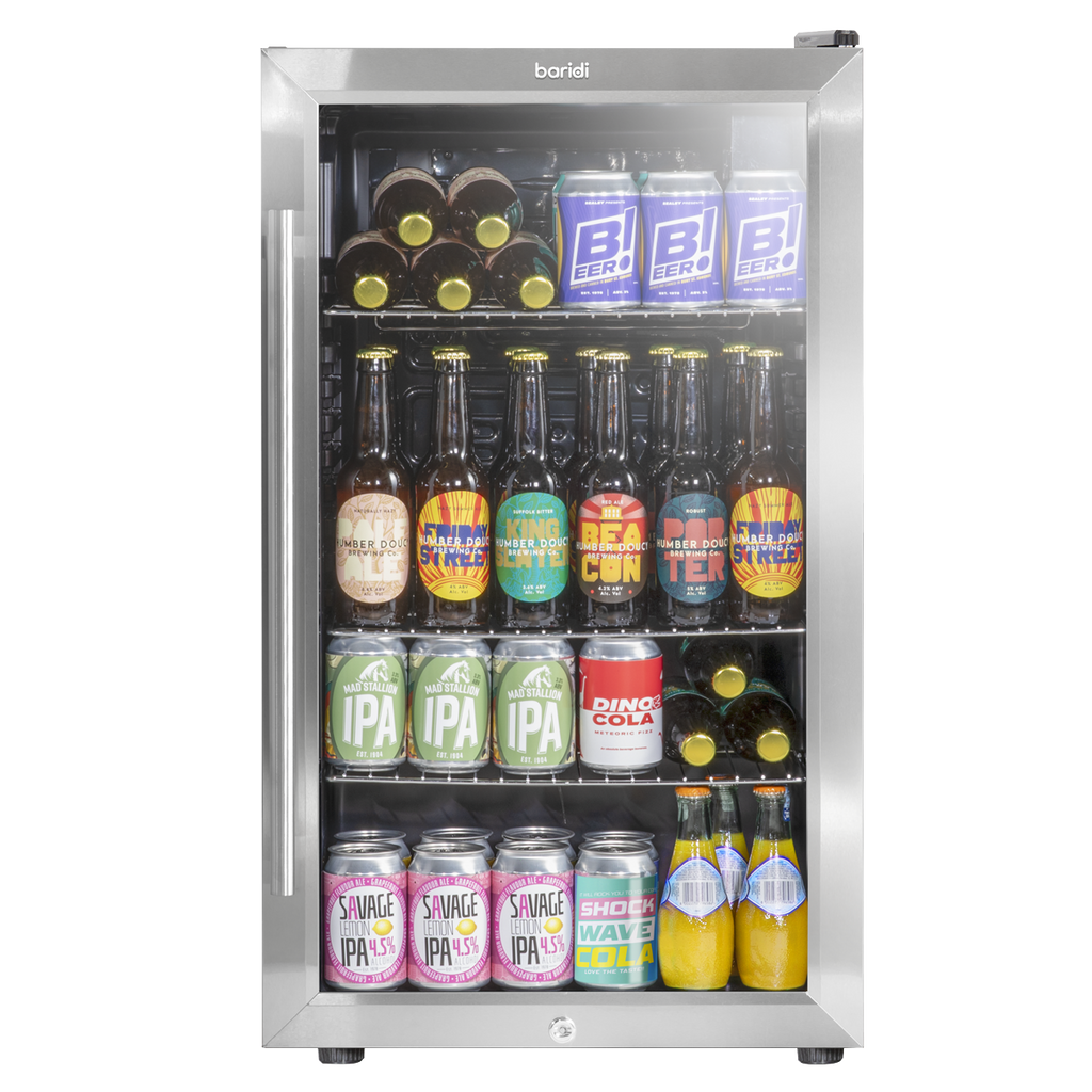 Baridi Drinks, Beer & Wine Fridge, 85L Capacity, Stainless Steel (DH31)