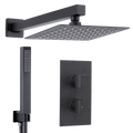 Concealed Thermostatic Shower Set 20 x 20cm Square Head & Hand Shower - Black