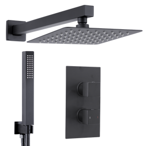 Concealed Thermostatic Shower Set 20 x 20cm Square Head & Hand Shower - Black