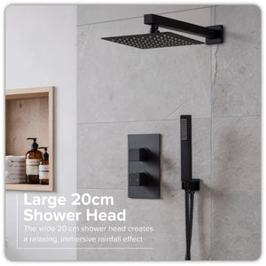 Concealed Thermostatic Shower Set 20 x 20cm Square Head & Hand Shower - Black
