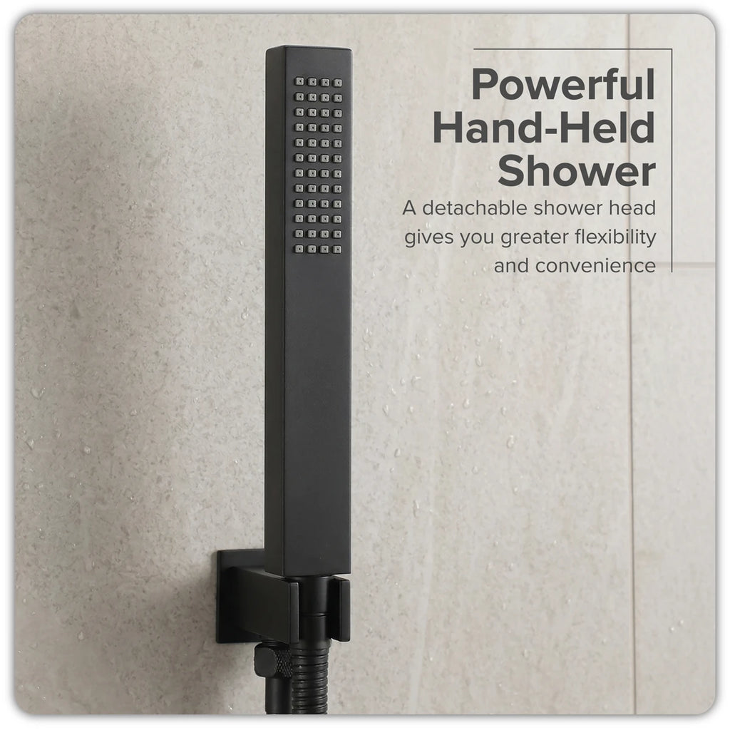 Concealed Thermostatic Shower Set 20 x 20cm Square Head & Hand Shower - Black