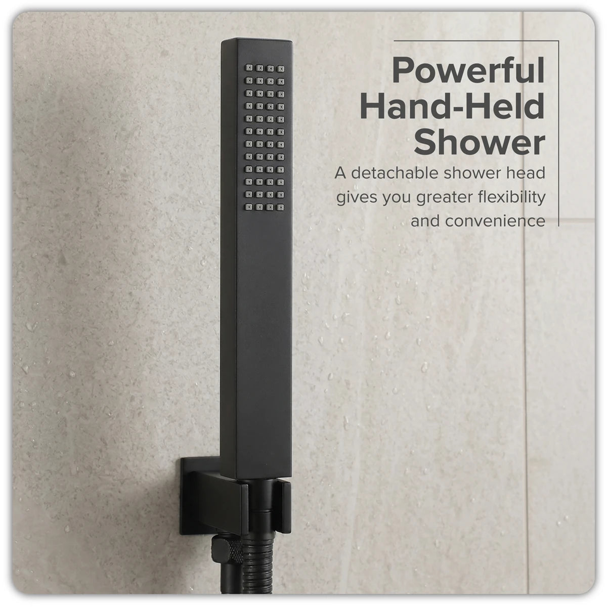 Concealed Thermostatic Shower Set 20 x 20cm Square Head & Hand Shower - Black