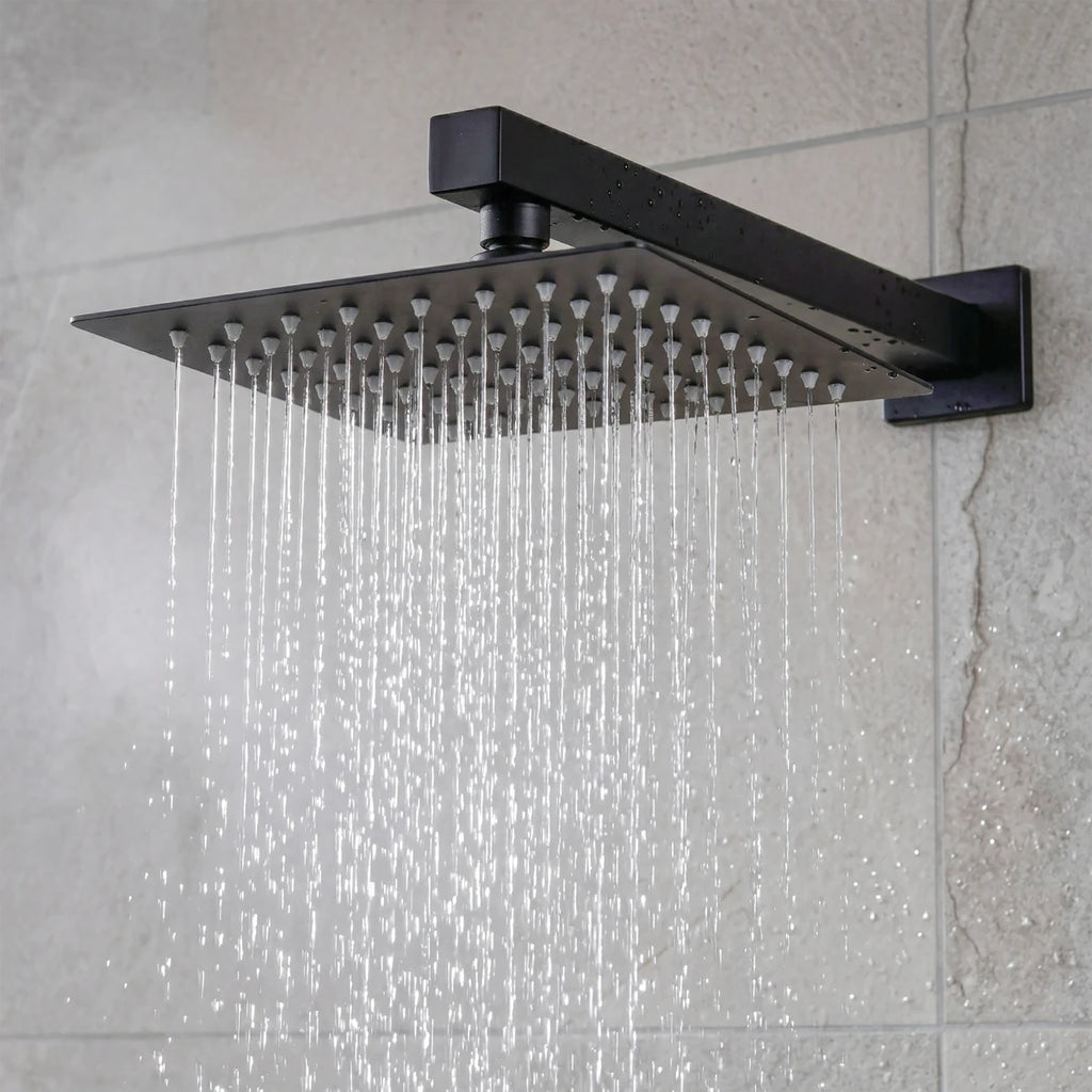 Concealed Thermostatic Shower Set 20 x 20cm Square Head & Hand Shower - Black