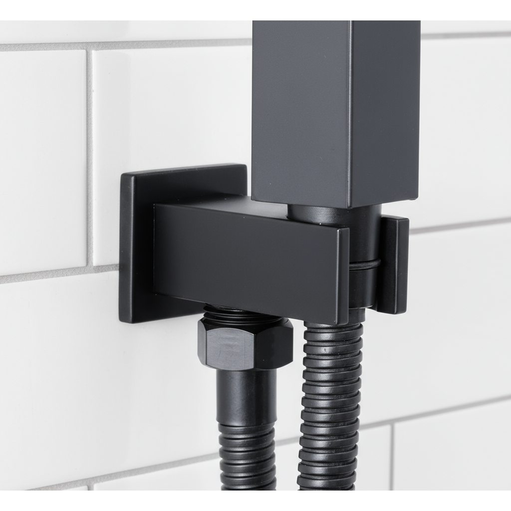Concealed Thermostatic Shower Set 20 x 20cm Square Head & Hand Shower - Black