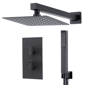 Concealed Thermostatic Shower Set 20 x 20cm Square Head & Hand Shower - Black