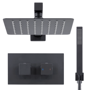 Concealed Thermostatic Shower Set 20 x 20cm Square Head & Hand Shower - Black