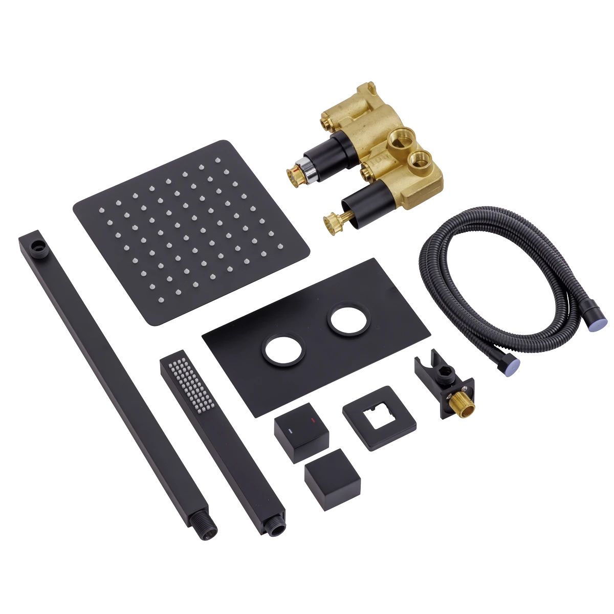 Concealed Thermostatic Shower Set 20 x 20cm Square Head & Hand Shower - Black