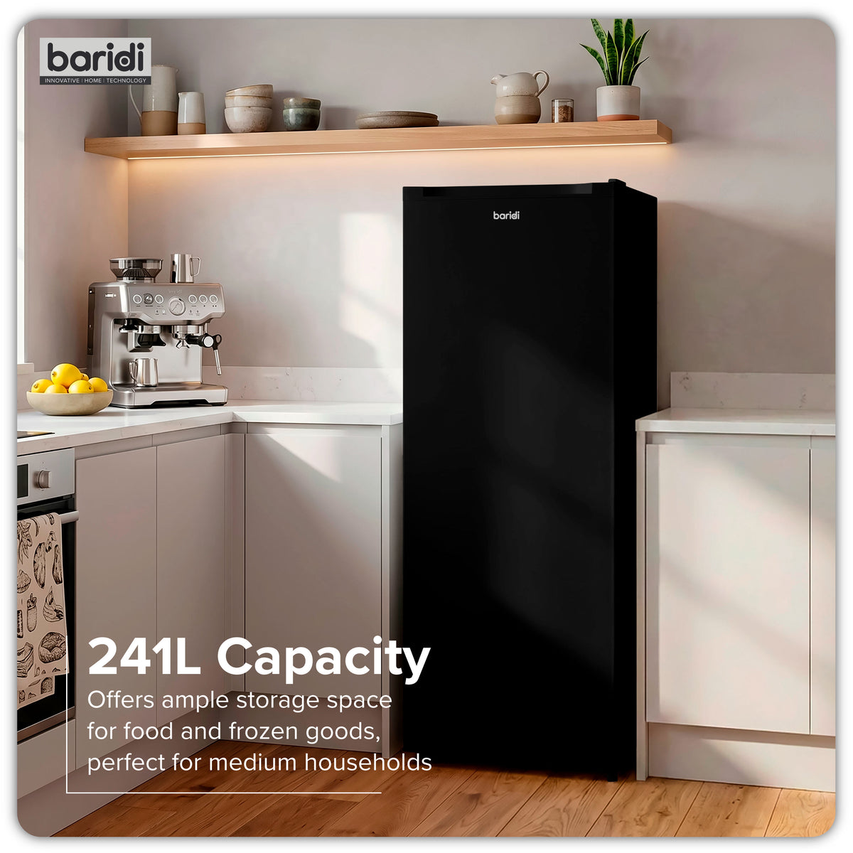 Baridi Freestanding Larder Fridge 241L – Black