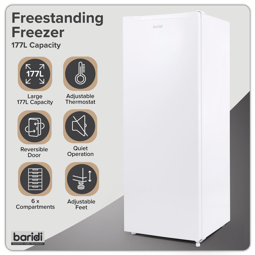 Baridi Freestanding Tall Freezer 177L Capacity – White