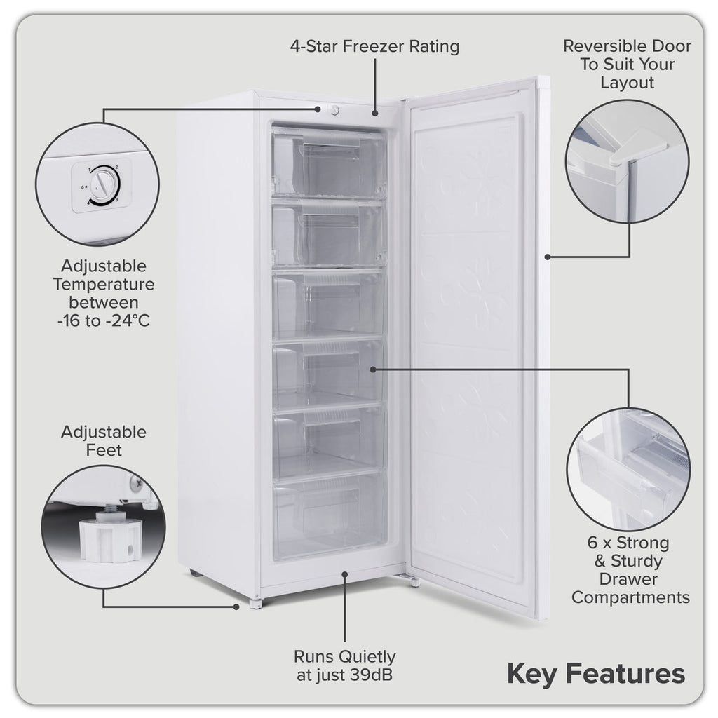 Baridi Freestanding Tall Freezer 177L Capacity – White