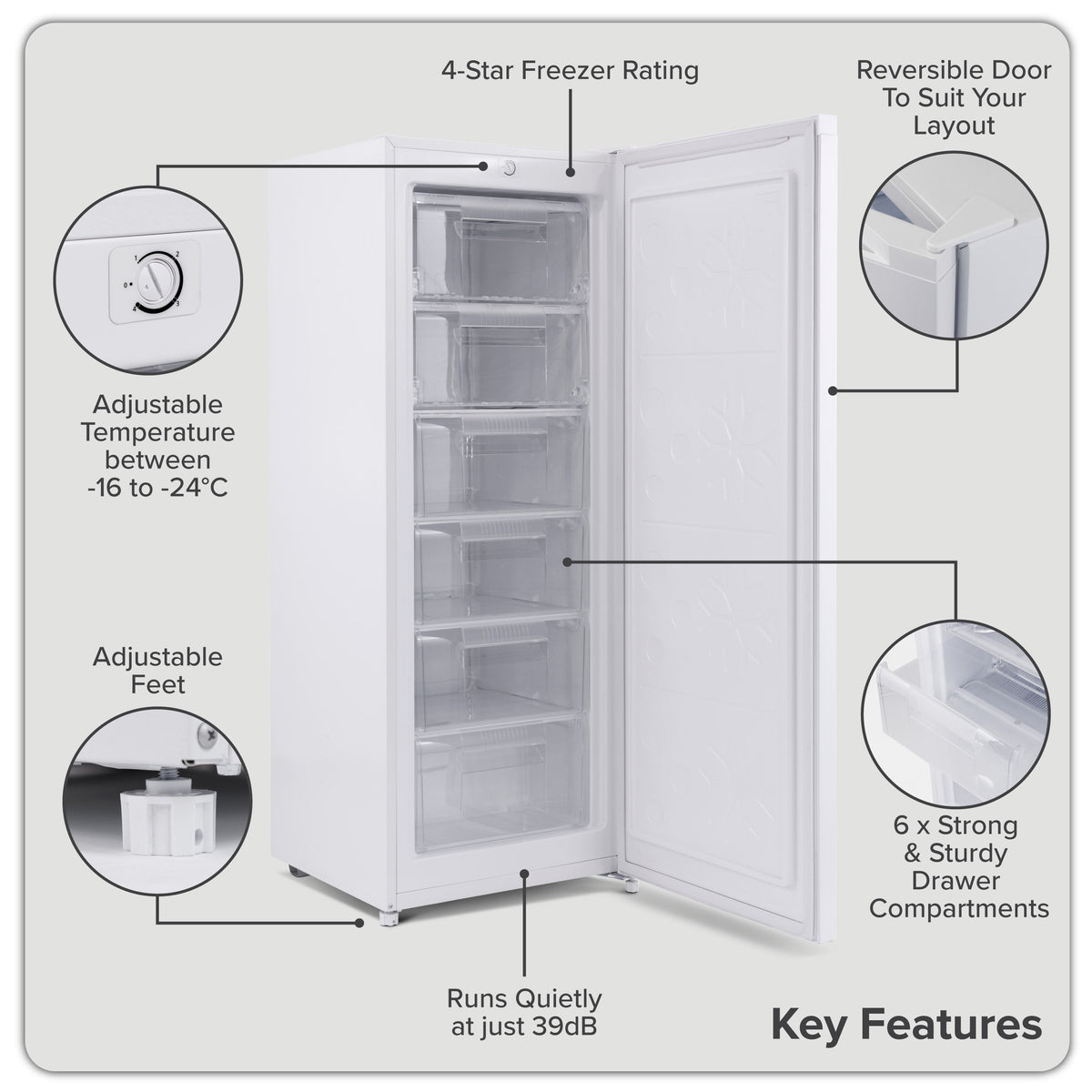 Baridi Freestanding Tall Freezer 177L Capacity – White