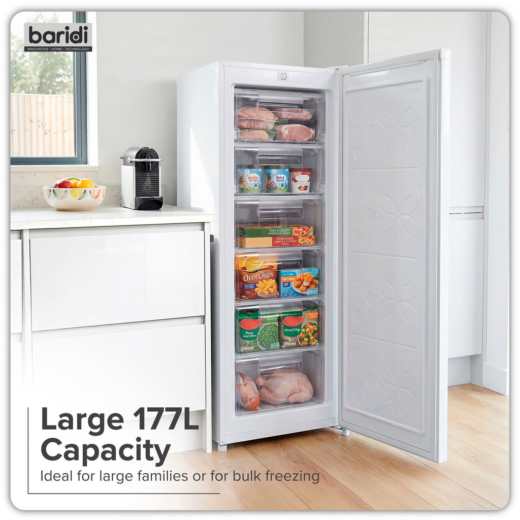 Baridi Freestanding Tall Freezer 177L Capacity – White