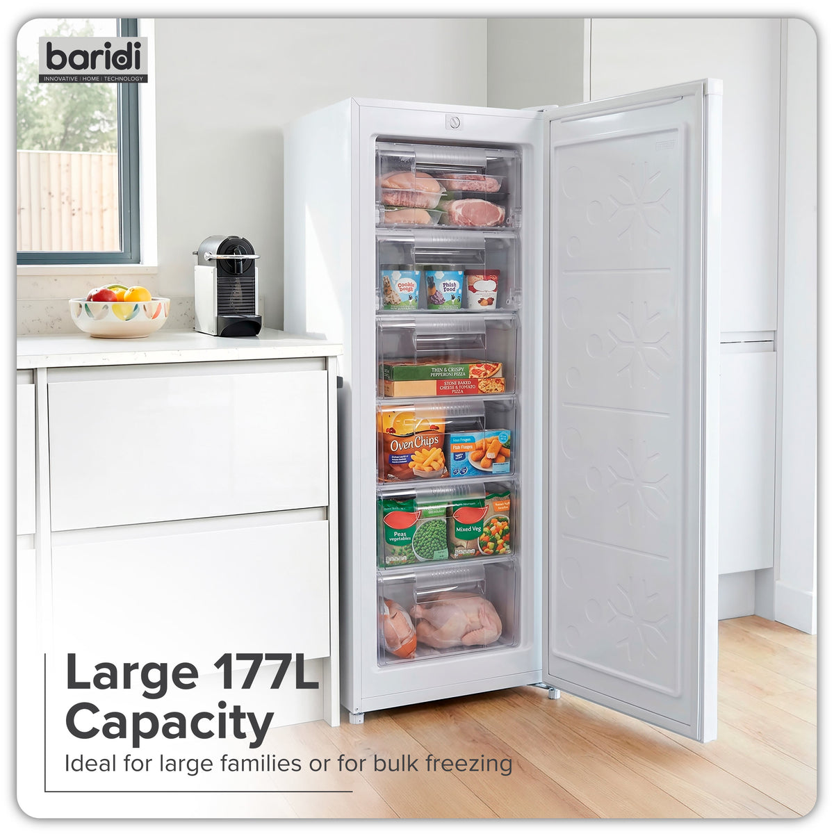 Baridi Freestanding Tall Freezer 177L Capacity – White