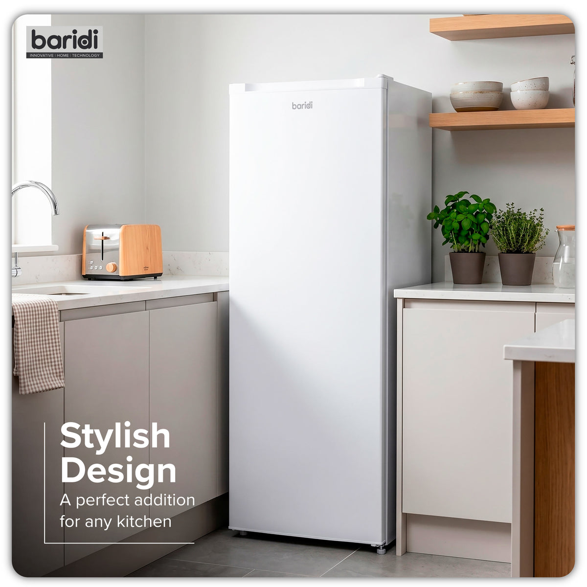 Baridi Freestanding Tall Freezer 177L Capacity – White