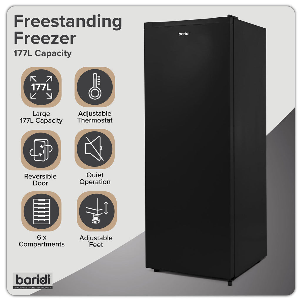 Baridi Freestanding Tall Freezer 177L Capacity – Black