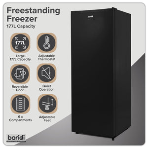 Baridi Freestanding Tall Freezer 177L Capacity – Black