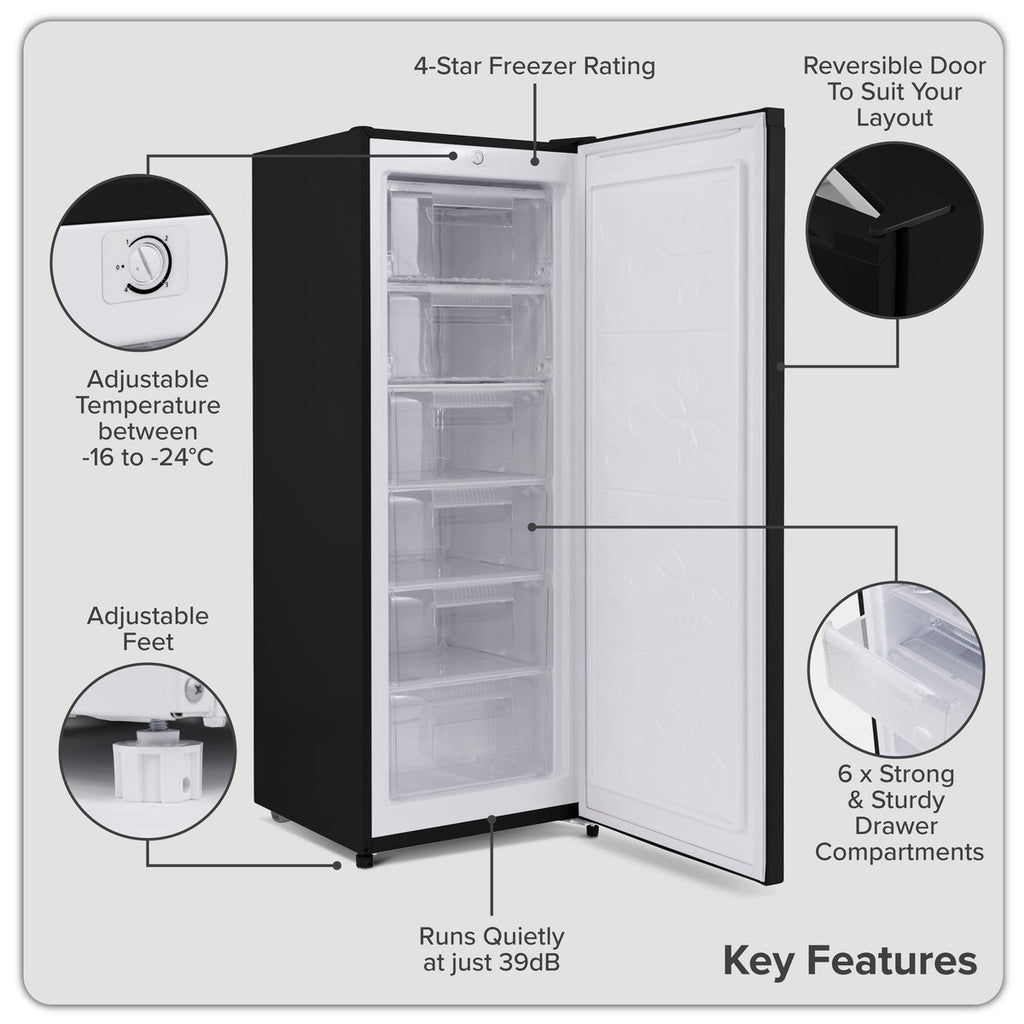 Baridi Freestanding Tall Freezer 177L Capacity – Black