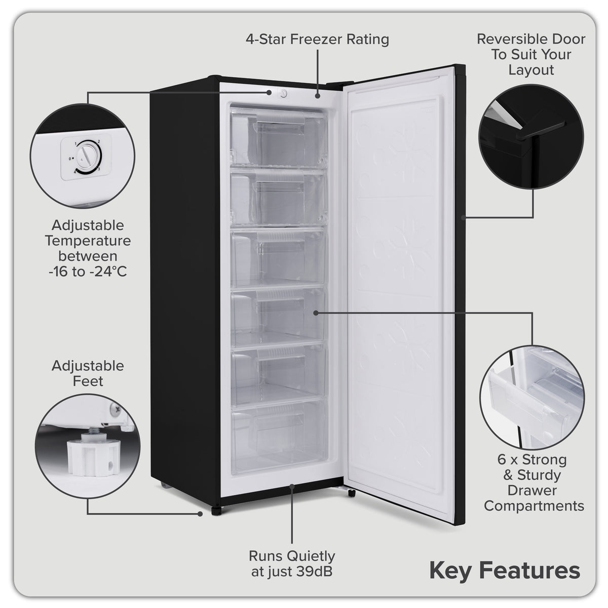 Baridi Freestanding Tall Freezer 177L Capacity – Black